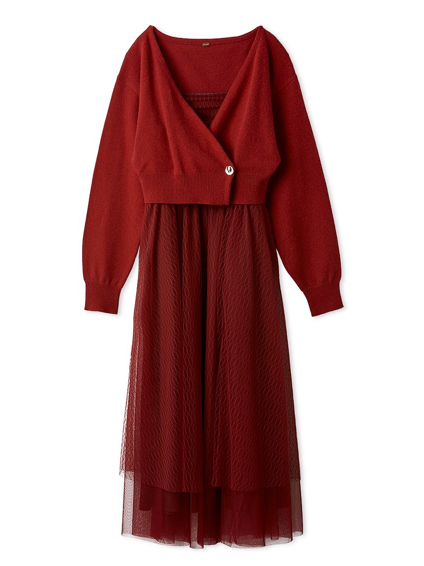 カーデセットチュールワンピース(マキシ・ロングワンピース