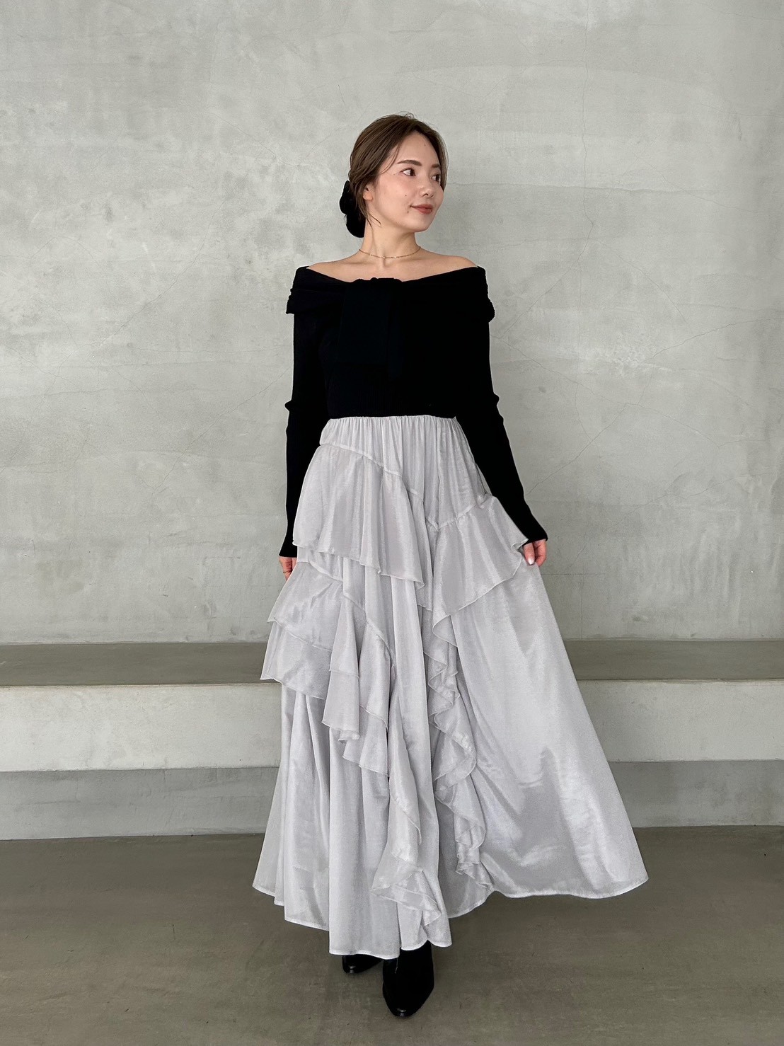 Lily Brown ニットドッキングマキシワンピース ブラック WEB限定】ニットドッキングマキシワンピース(マキシ・ロングワンピース