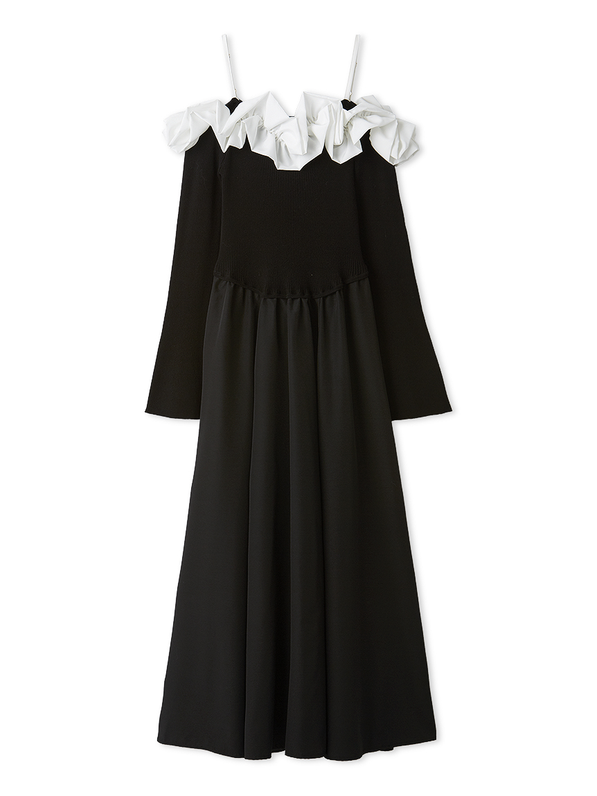 限定カラー】【WEB限定00サイズ】フリルカラーニットコンビワンピース