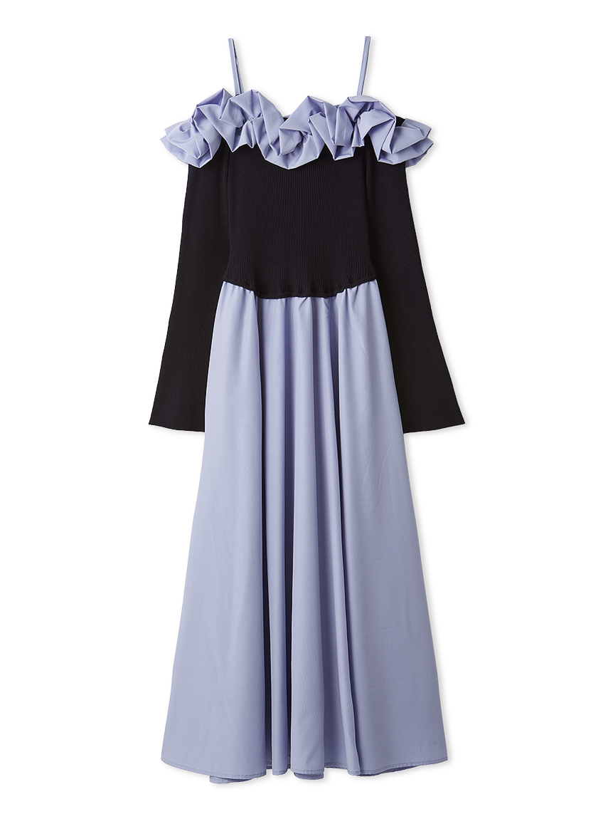 限定カラー】【WEB限定00サイズ】フリルカラーニットコンビワンピース