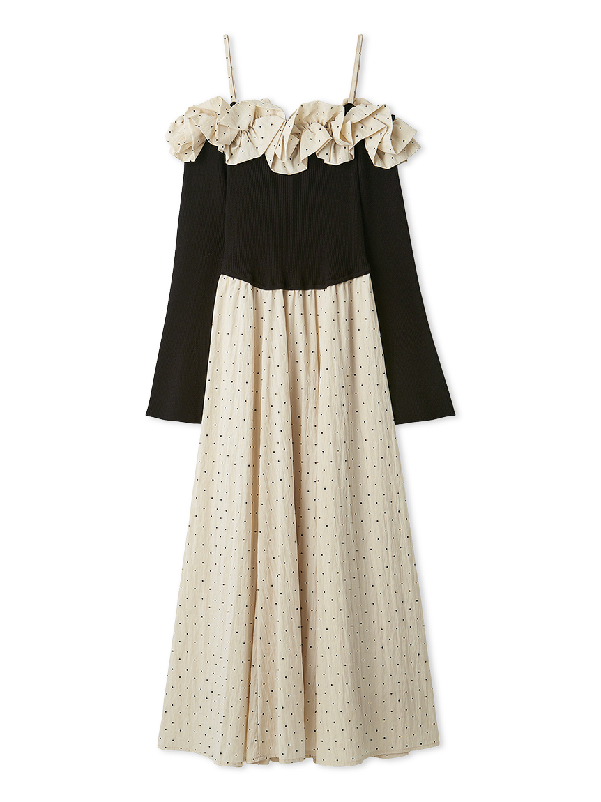 限定カラー】【WEB限定00サイズ】フリルカラーニットコンビワンピース