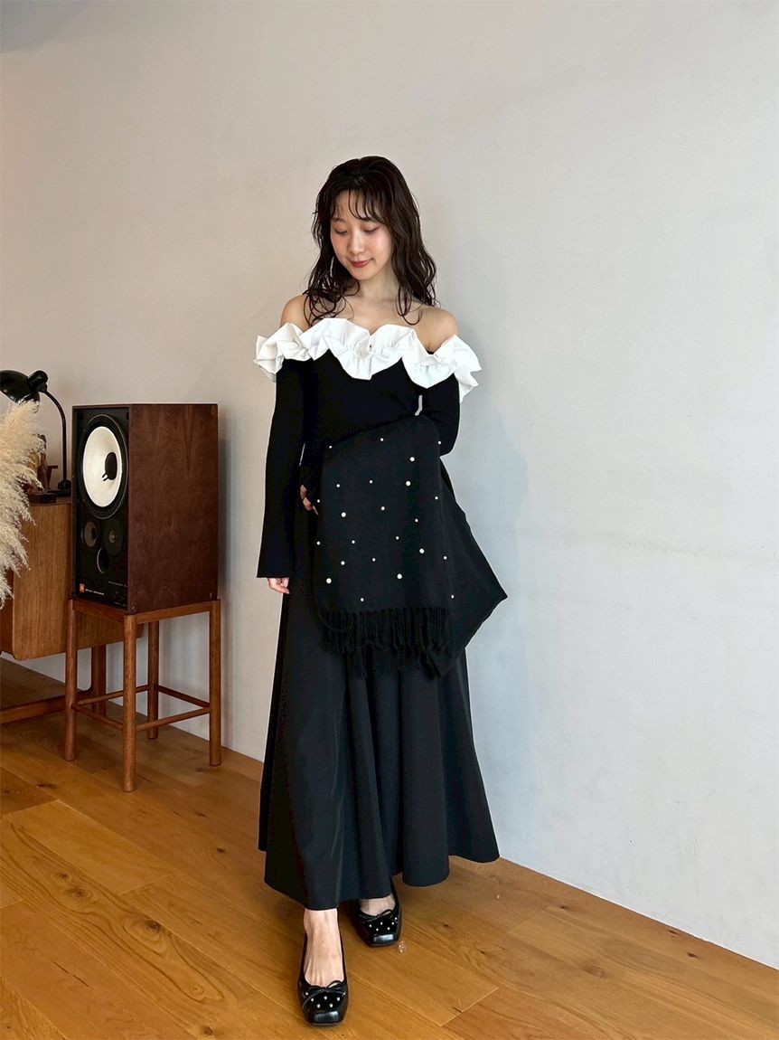 限定カラー】【WEB限定00サイズ】フリルカラーニットコンビワンピース