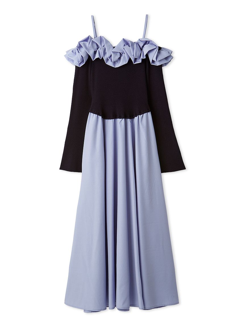 限定カラー】【WEB限定00サイズ】フリルカラーニットコンビワンピース