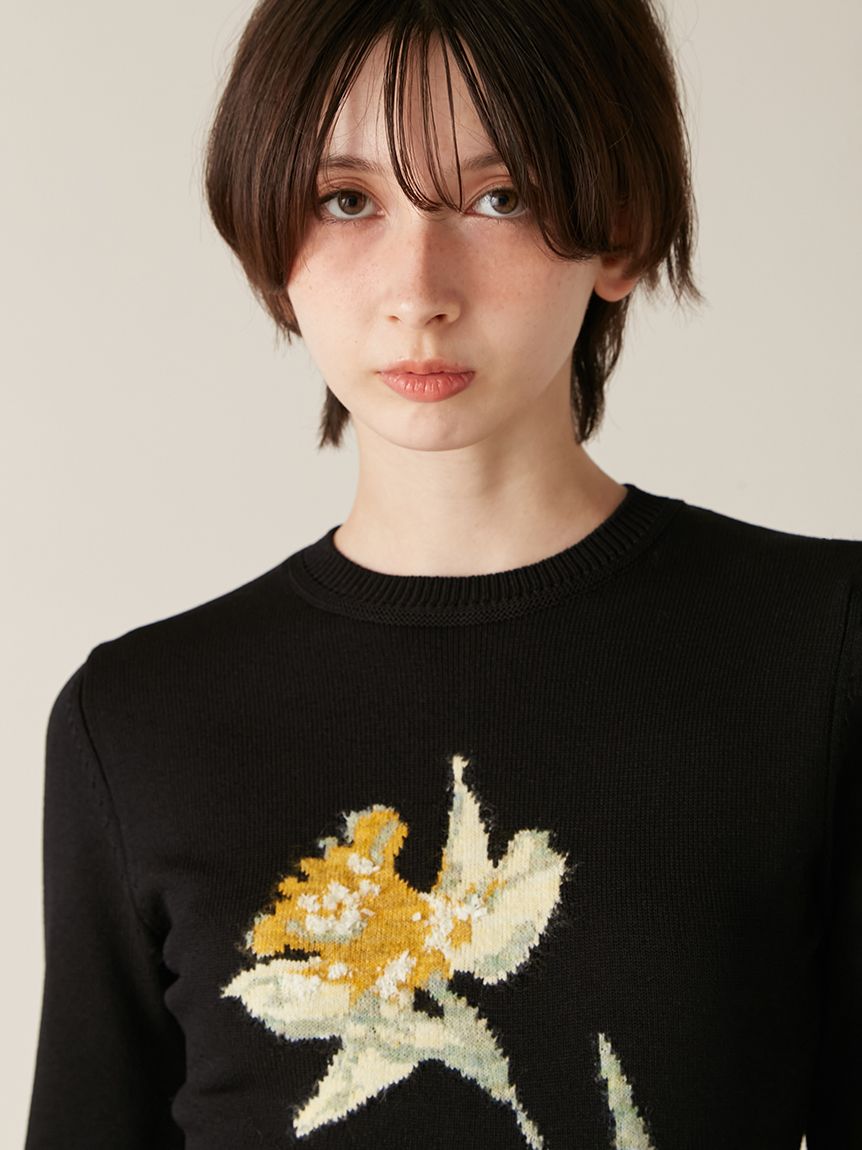 スイセンモチーフニットワンピース(ニットワンピース)｜ワンピース