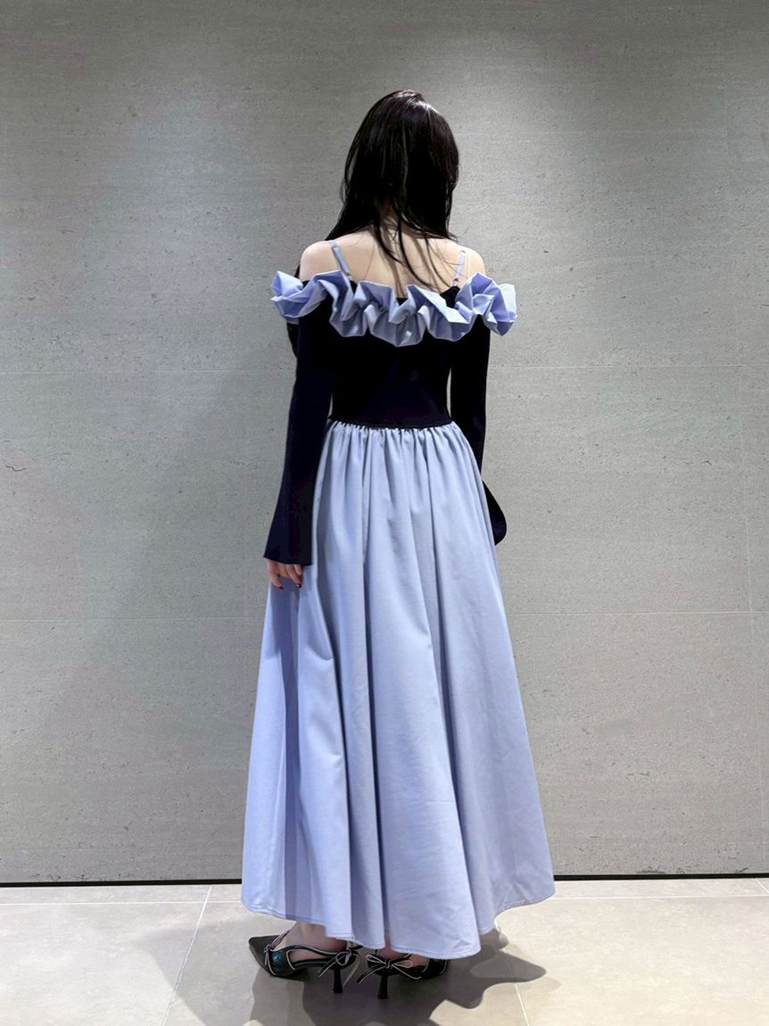 ＼美品❤︎3/2まで掲載／フリルカラーニットコンビワンピース リリーブラウン❤︎ 新色追加】フリルカラーニットコンビワンピース(マキシ・ロング