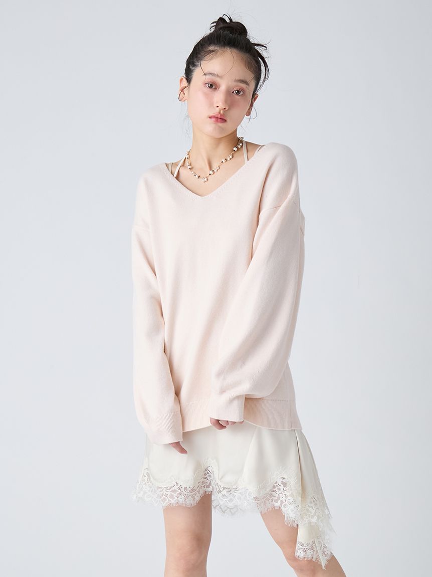 WEB限定カラー】カシミヤブレンドニットセットサテンミニワンピース
