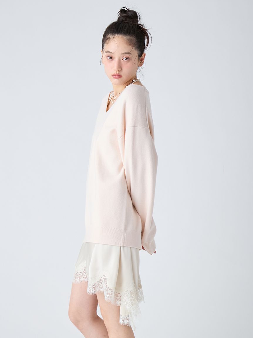 WEB限定カラー】カシミヤブレンドニットセットサテンミニワンピース