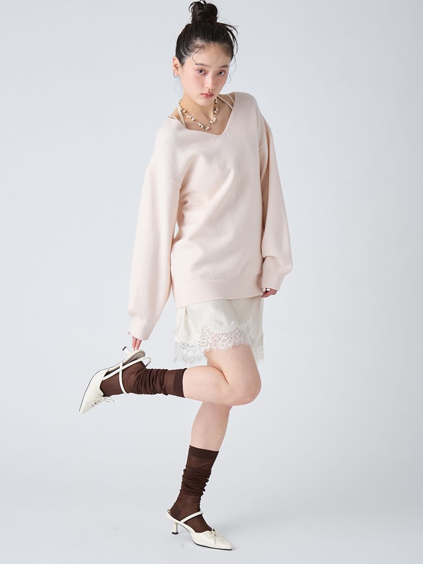 WEB限定カラー】カシミヤブレンドニットセットサテンミニワンピース