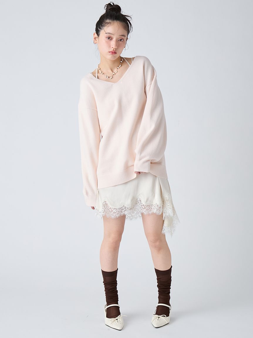 WEB限定カラー】カシミヤブレンドニットセットサテンミニワンピース