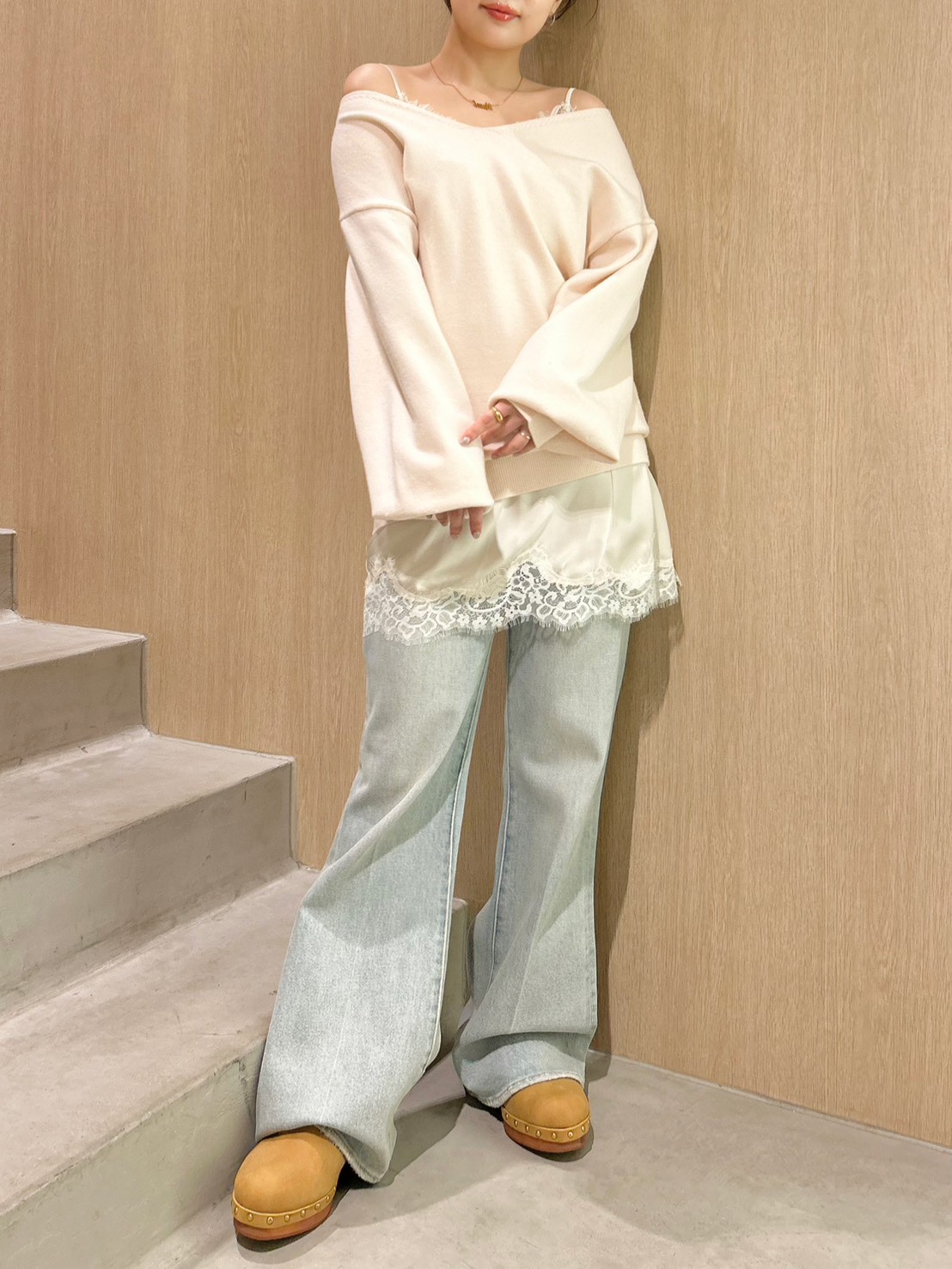 WEB限定カラー】カシミヤブレンドニットセットサテンミニワンピース