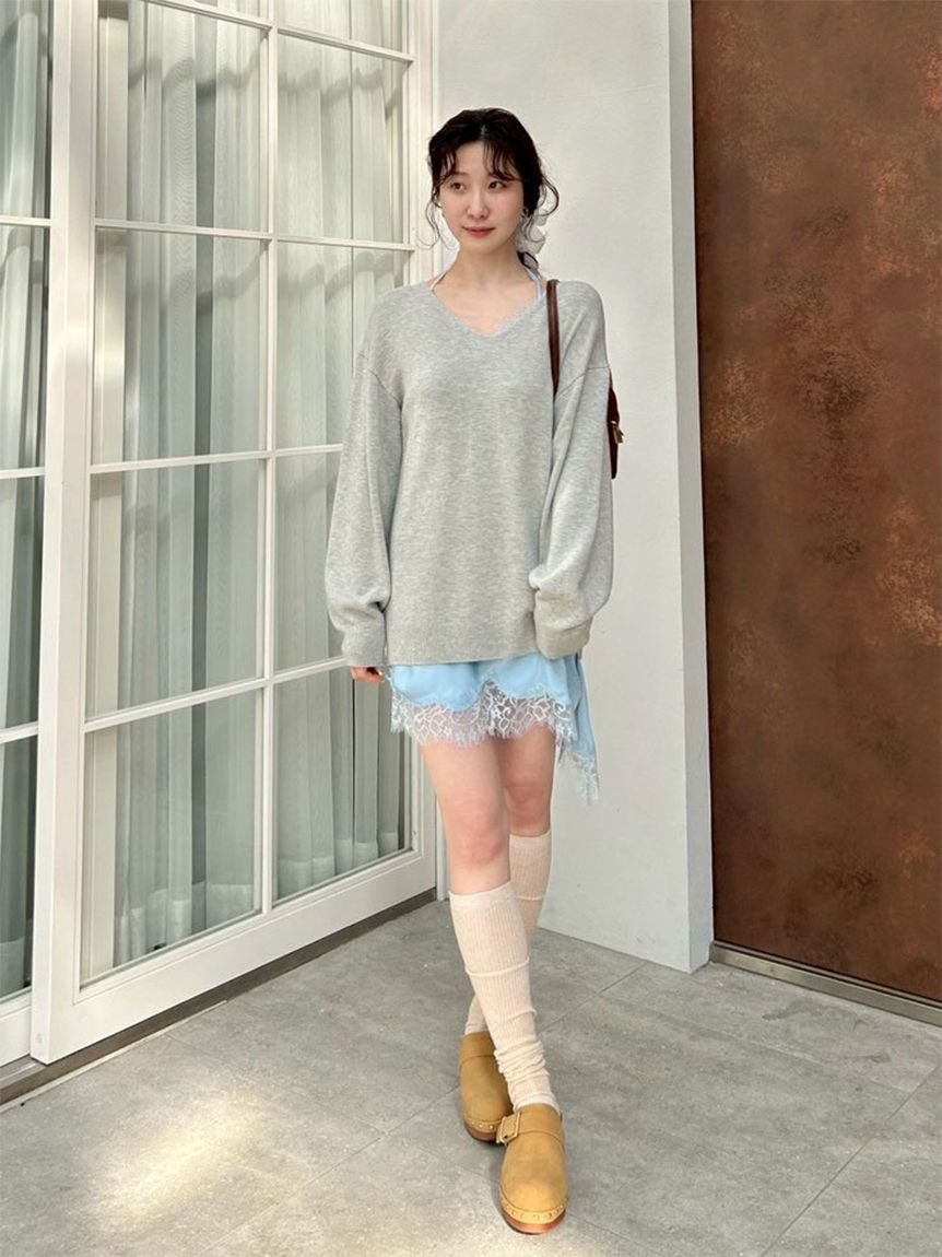 ずんちゃん「ネービーとベージュ」 WEB限定カラー】カシミヤブレンドニットセットサテンミニワンピース