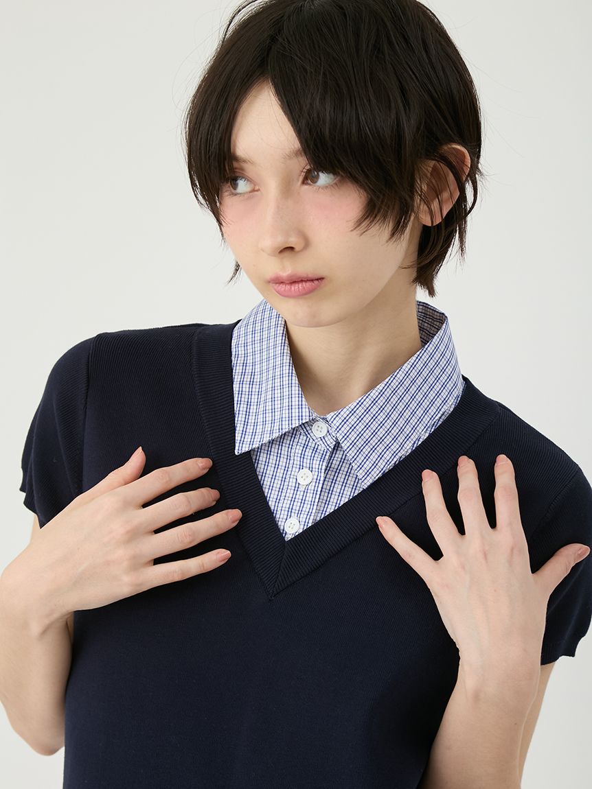 シャツドッキングラッフルワンピース(ニットワンピース)｜ワンピース