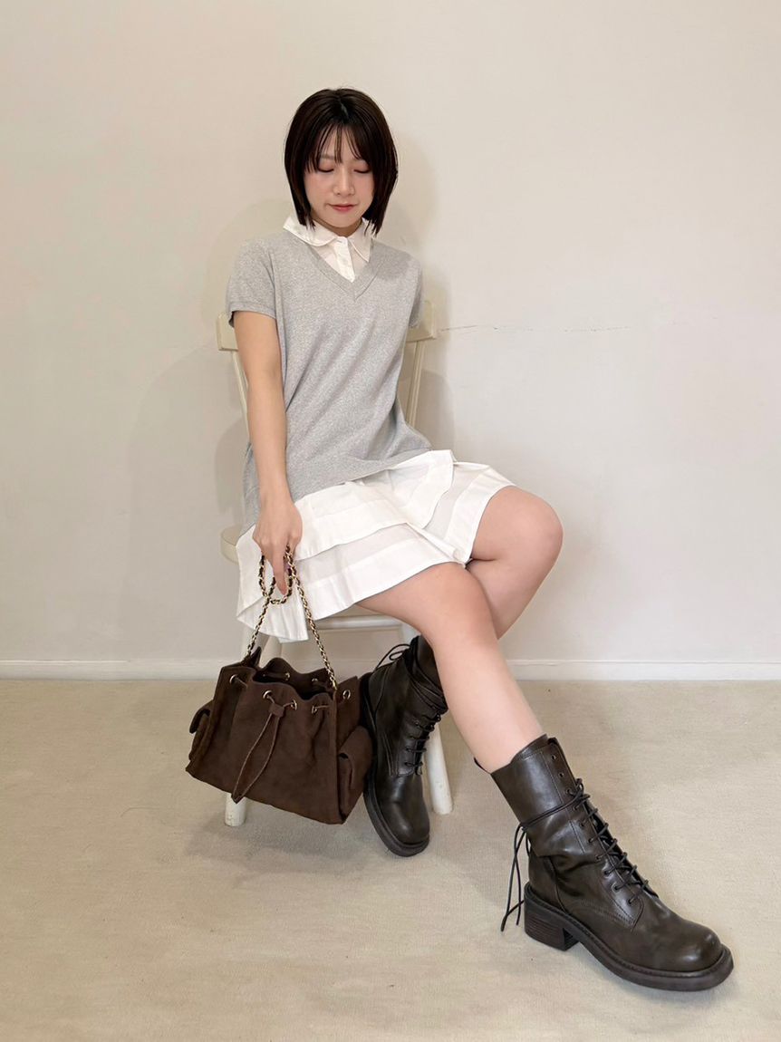 シャツドッキングラッフルワンピース(ニットワンピース)｜ワンピース