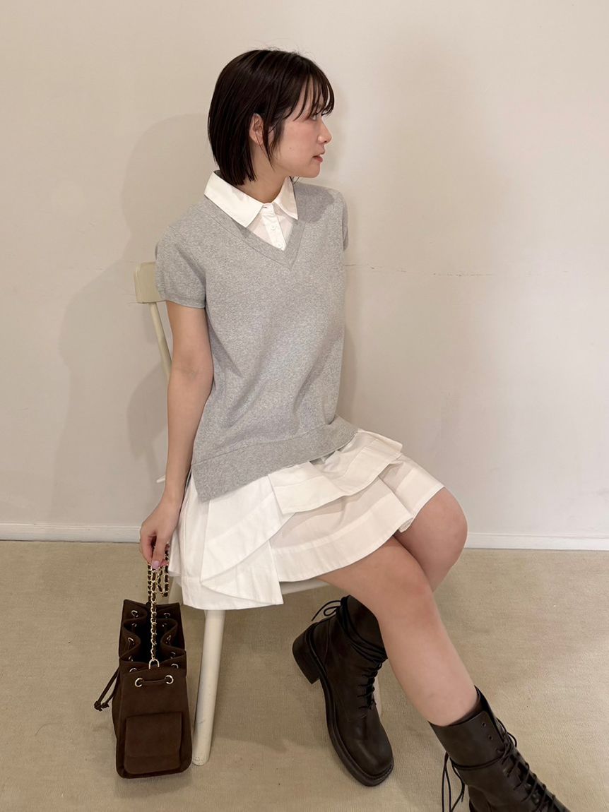 シャツドッキングラッフルワンピース(ニットワンピース)｜ワンピース