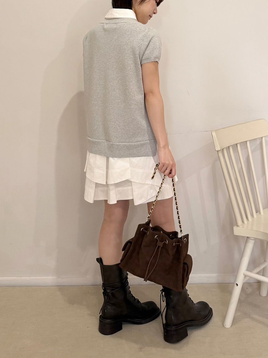 lilybrown シャツドッキングフリルワンピース シャツドッキングラッフルワンピース(ニットワンピース)｜ワンピース