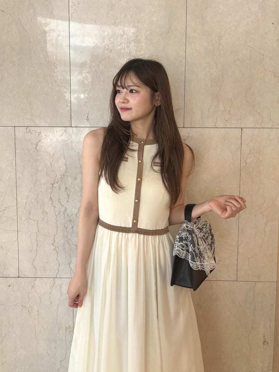 バイカラーラインニットドッキングワンピース(ロングワンピース)｜ONE