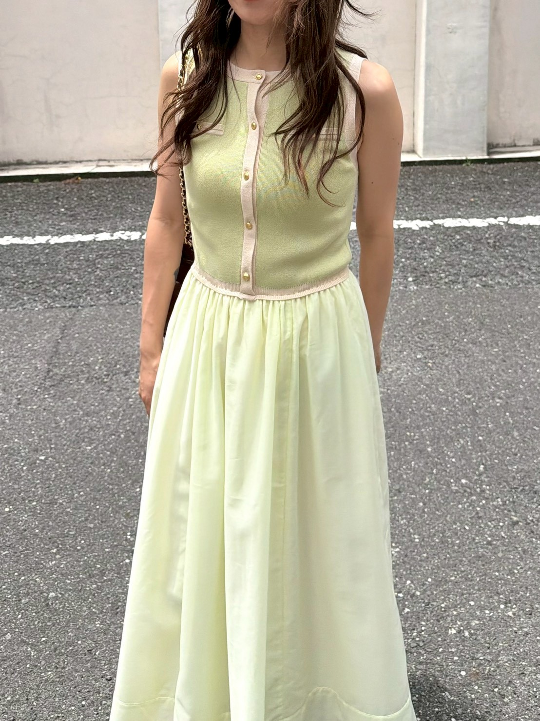 バイカラーラインニットドッキングワンピース(マキシ・ロング
