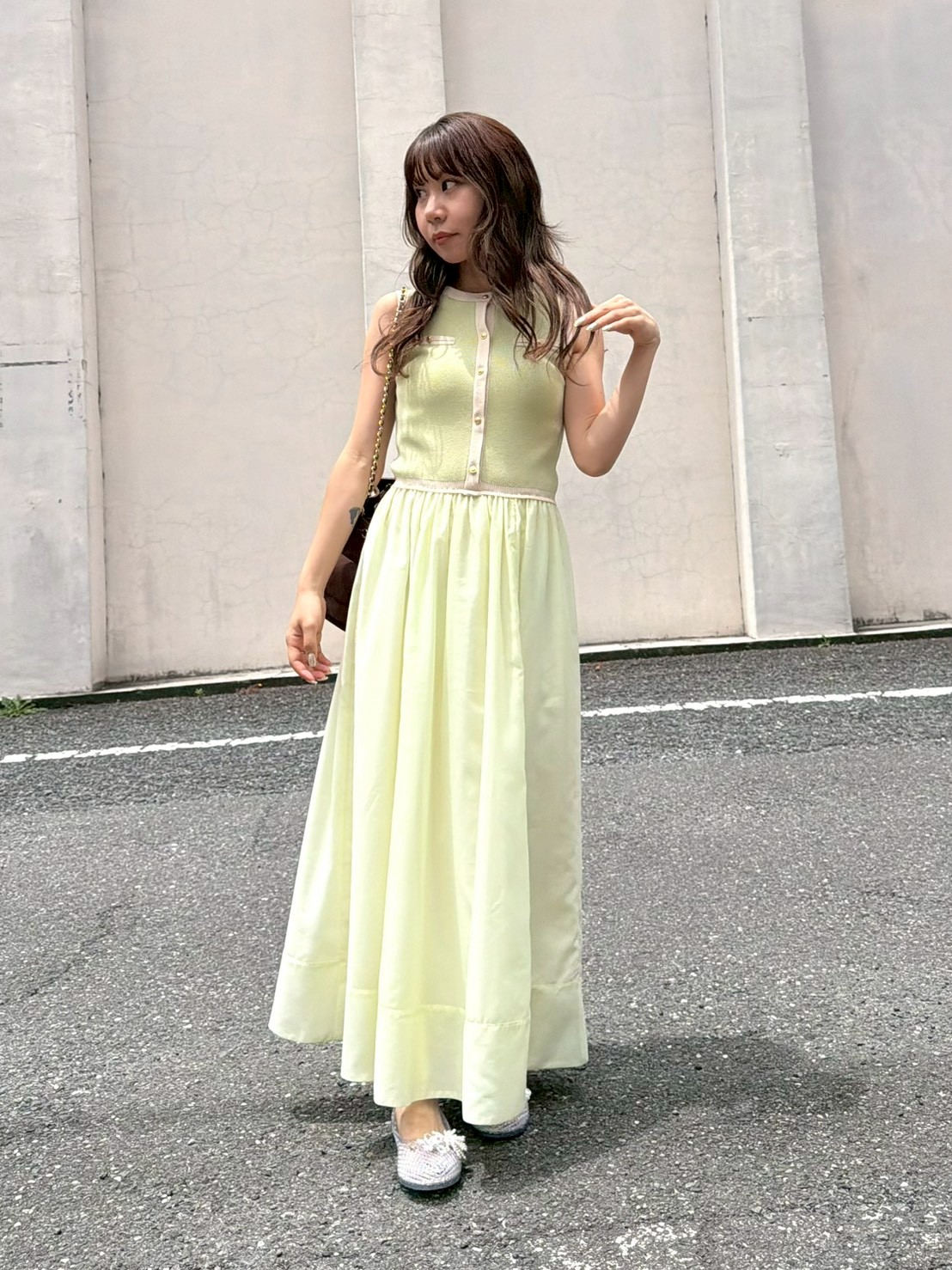 バイカラーラインニットドッキングワンピース(マキシ・ロング