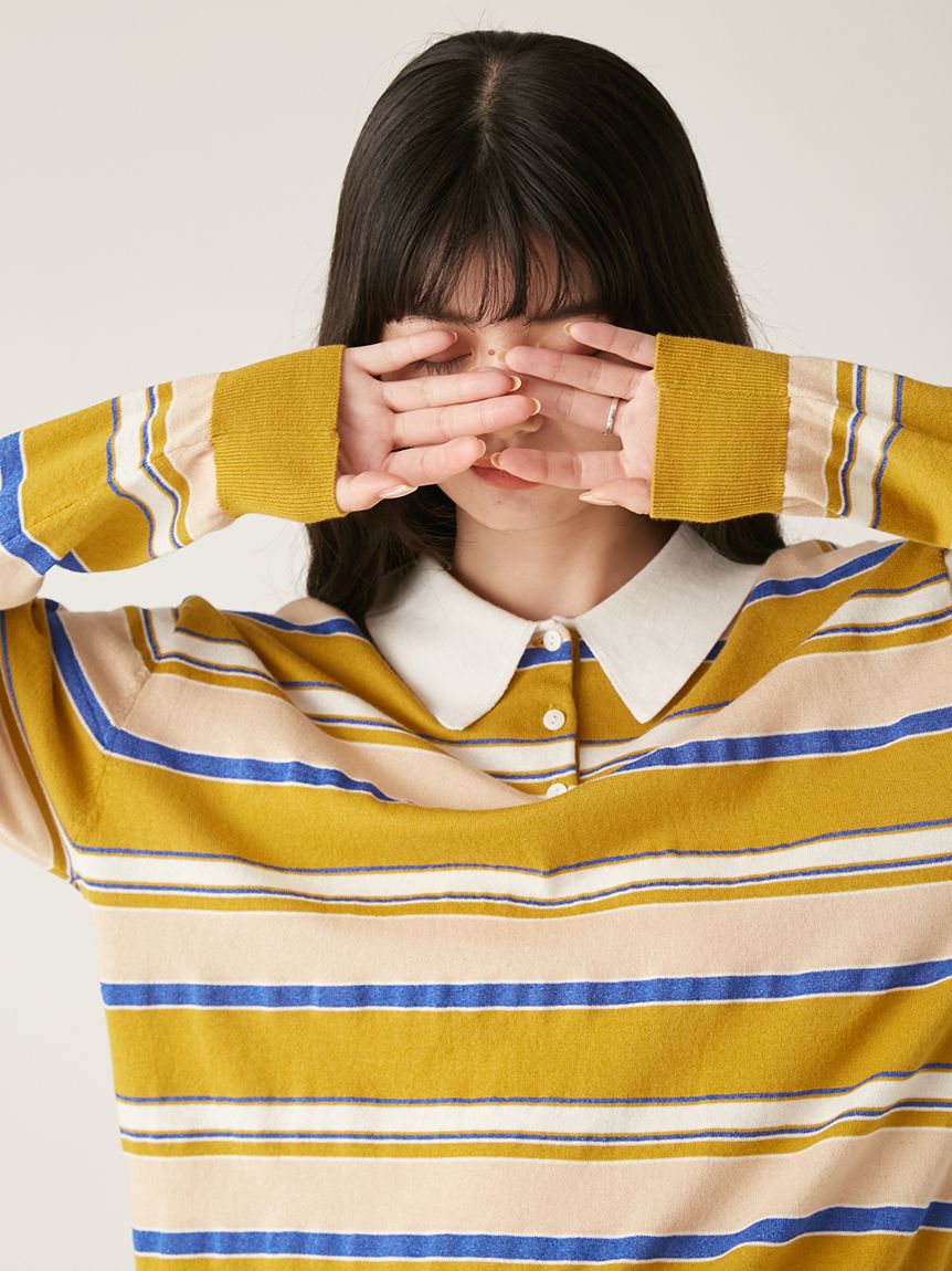 ボーダーポロニットトップス(ニット)｜トップス｜LILY BROWN