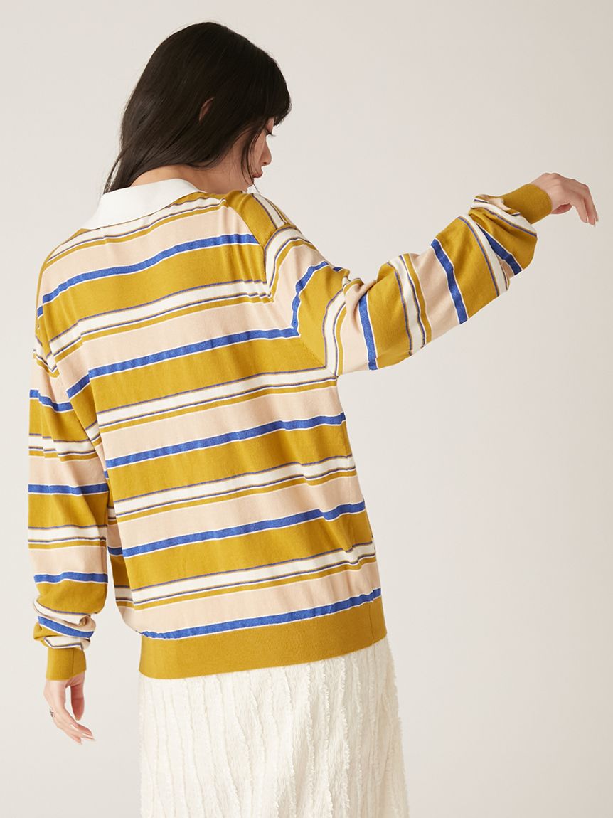 Lily Brown◆ポロシャツ/FREE/コットン/KHK/ボーダー/LWNT251114 ボーダーポロニットトップス(ニット)｜トップス｜LILY BROWN