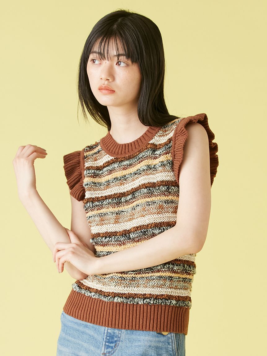 LILY BROWN（リリーブラウン）の「ボーダーニットトップス