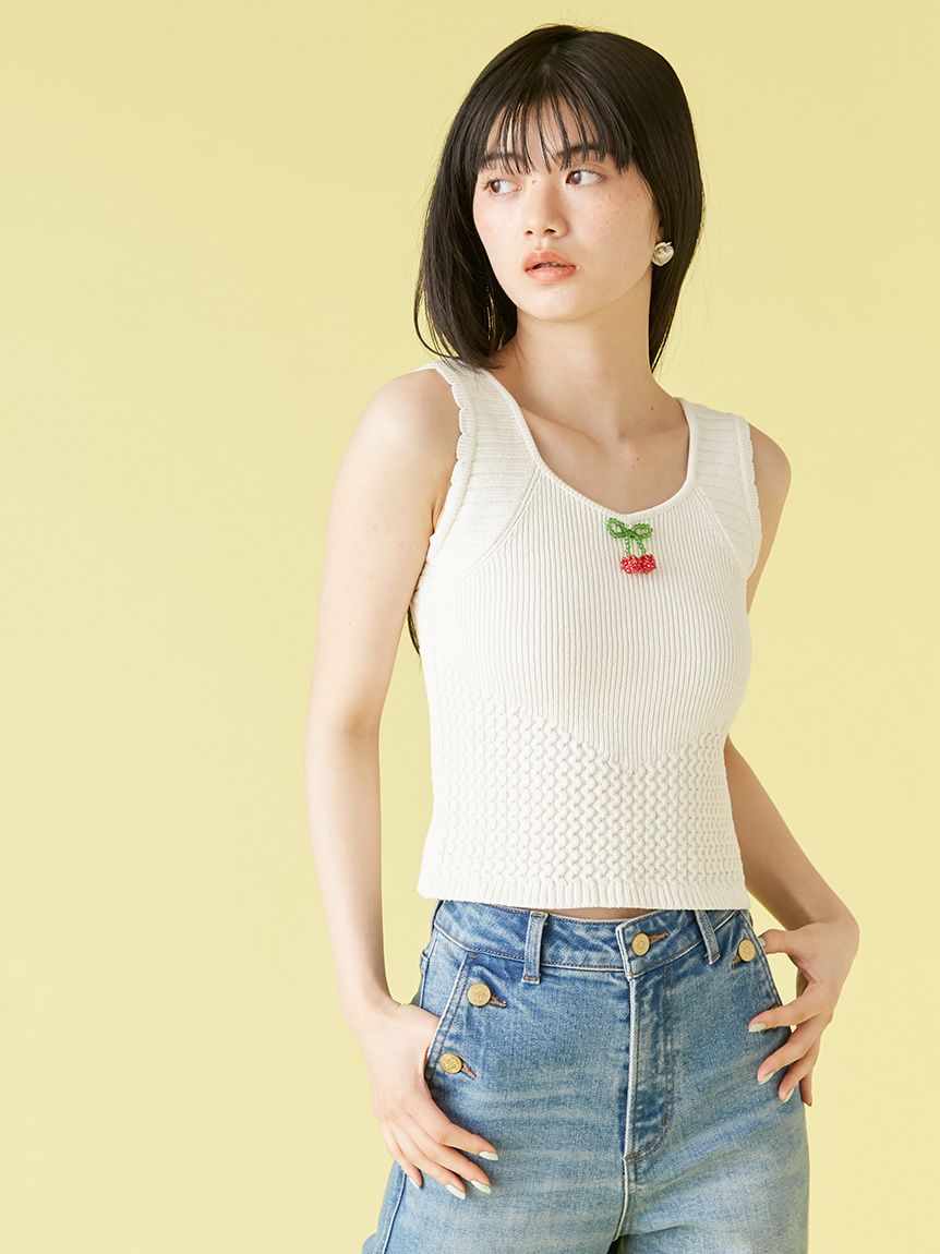 チェリーモチーフニットタンクトップス(タンクトップ)｜トップス