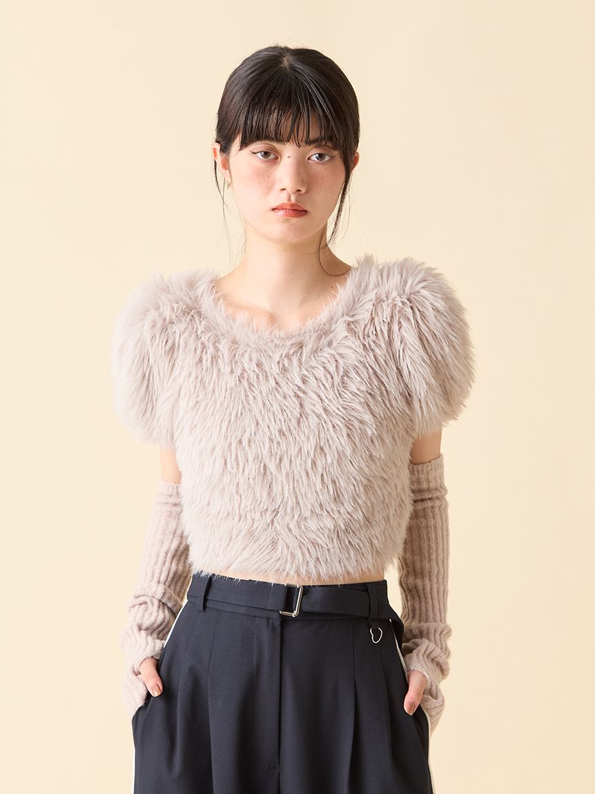 【新作10%OFF】 リリー ブラウン LILY BROWN トップス 25秋冬 アームウォーマー付きフェザーヤーンコンパクトトップス 9月中旬?10月上旬予約 半袖 ショート丈 WEB限定カラー】アームウォーマー付きフェザーヤーンコンパクト