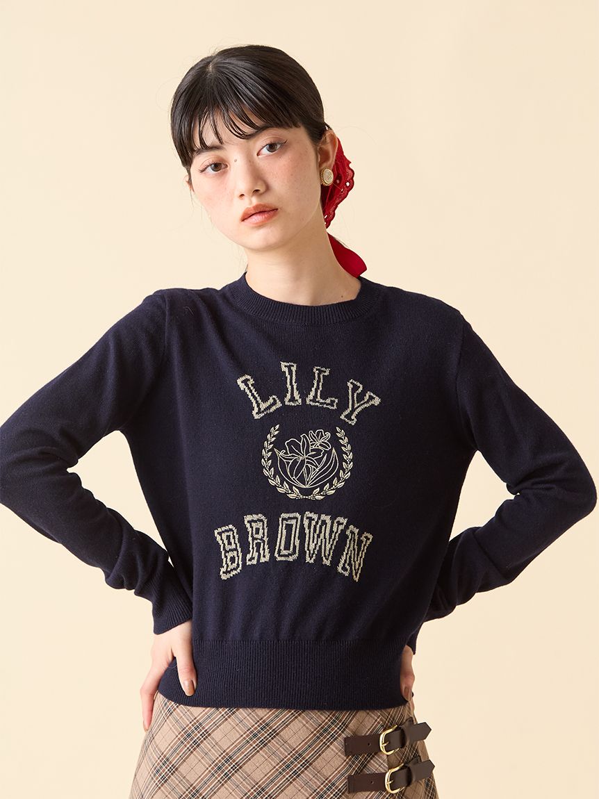 lily brown ロゴ付きラメトップス ラメジャガードロゴニットトップス(ニット)｜トップス｜LILY