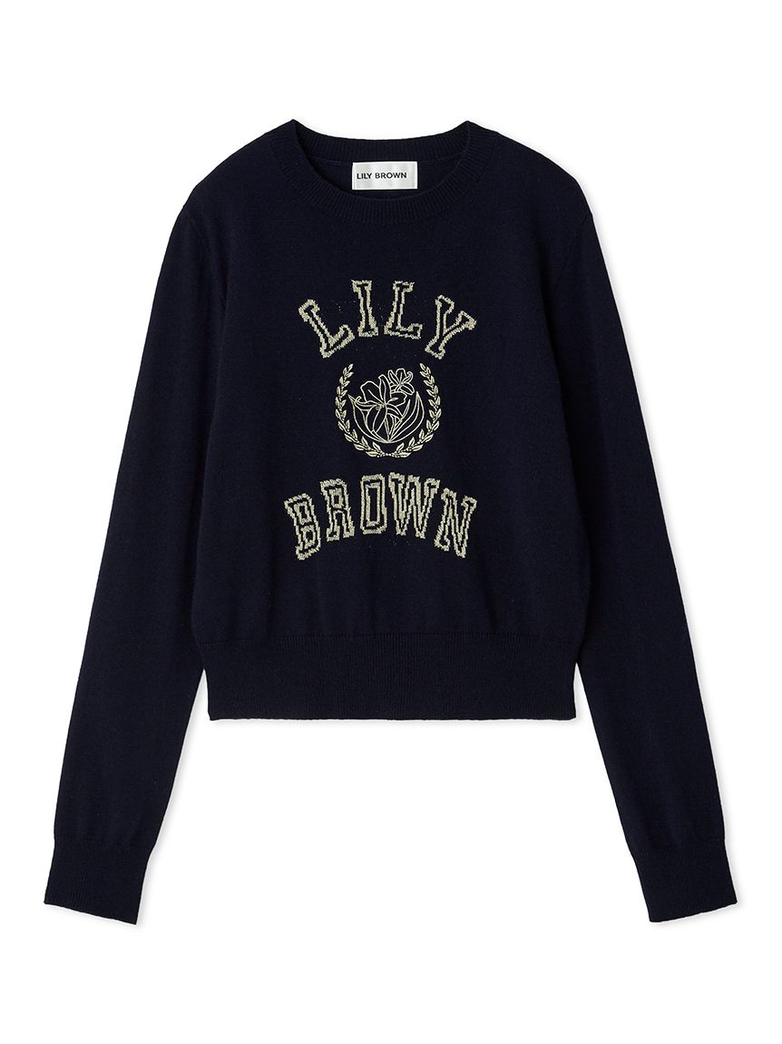 lily brown ロゴ付きラメトップス ラメジャガードロゴニットトップス(ニット)｜トップス｜LILY