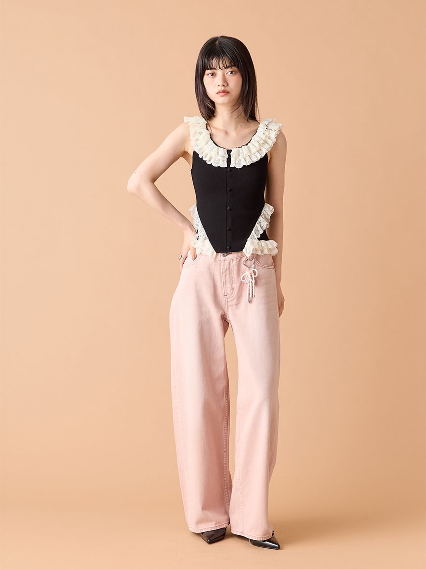 新作10%OFF リリー ブラウン LILY BROWN トップス 25秋冬 レースフリルニットトップス 7月下旬〜8月中旬予約 ノースリーブ ミドル丈 フリル lwnt254182 2wayレースフリルニットトップス(ニット)｜トップス｜LILY BROWN