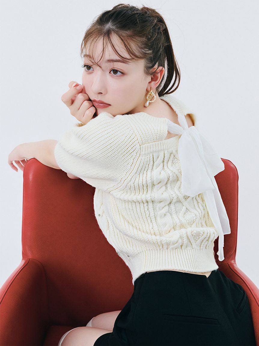 ニット セーター Velour Yarn llic Ribbon Bare Top レディース ANOTHER BRANCH OLIVE des ニット セーター 「韓国ガーリー叶う