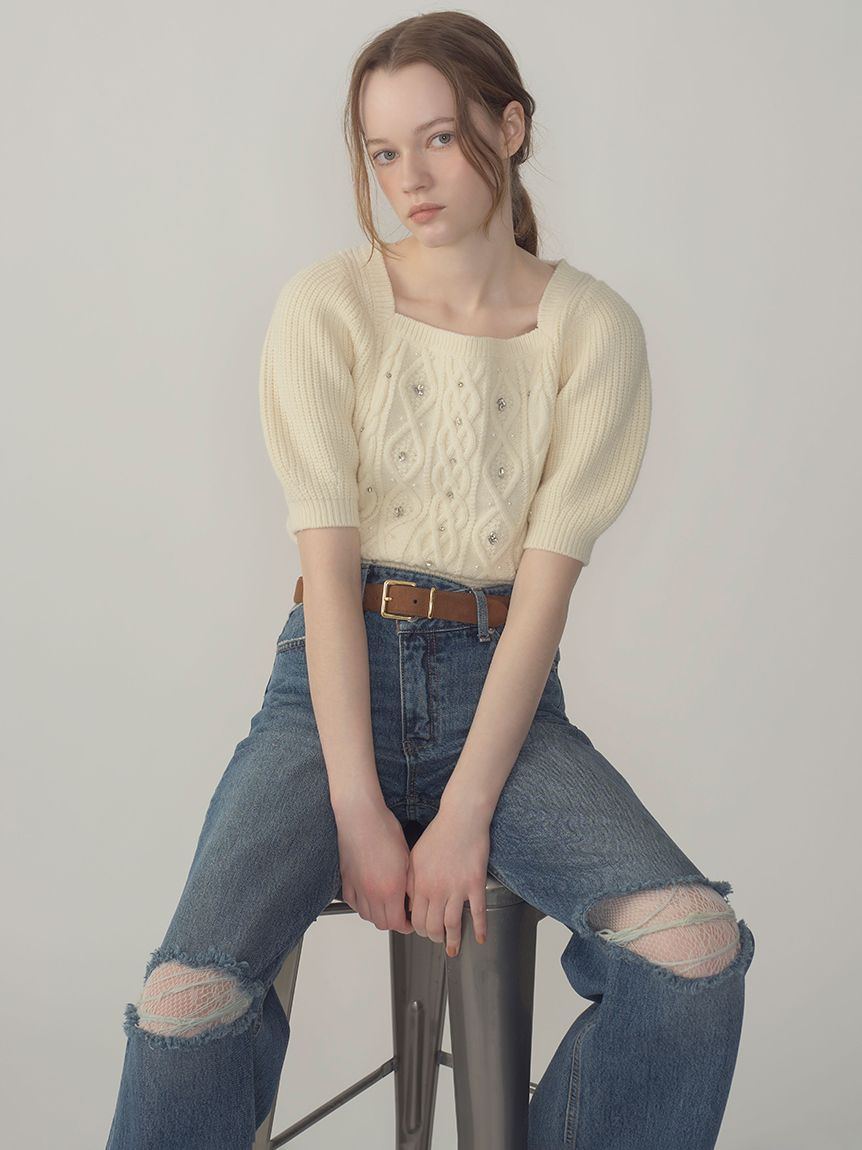 WEB限定カラー】[L.B CANDY STOCK]シフォンリボンビジューニット