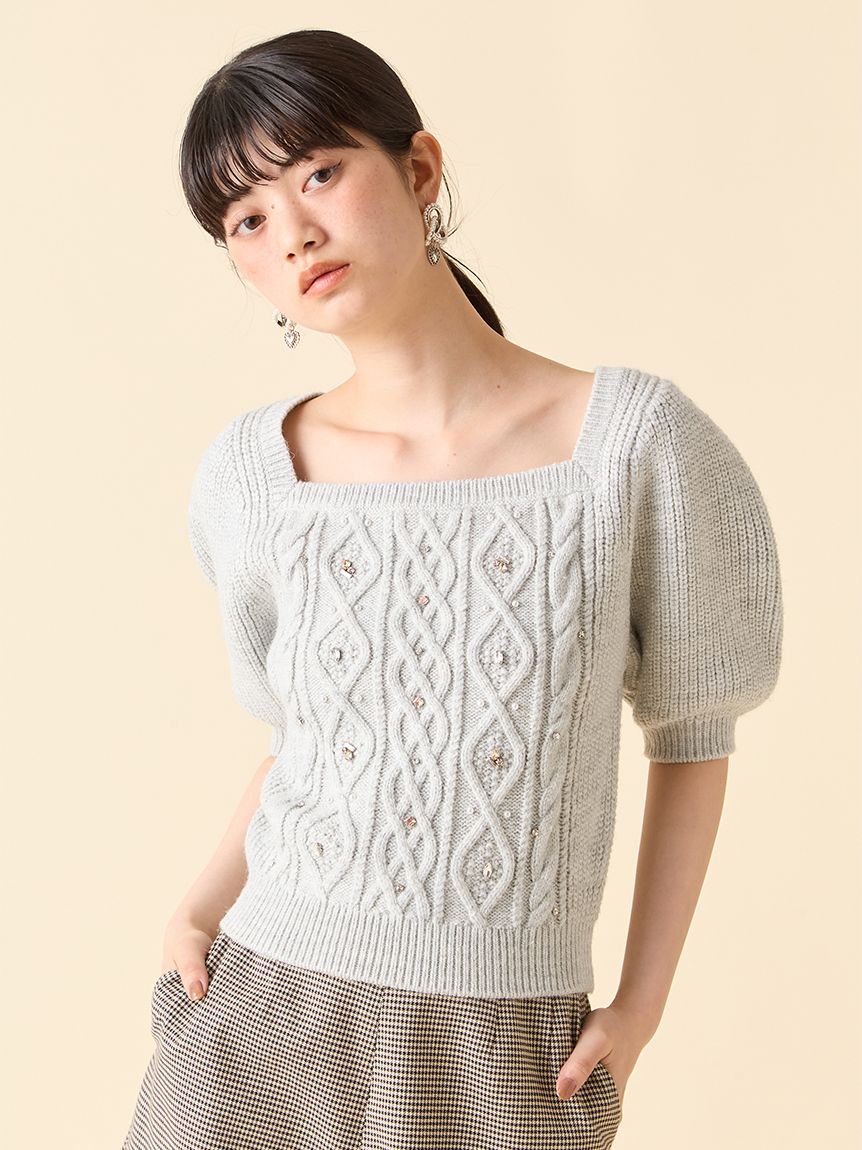 WEB限定カラー】[L.B CANDY STOCK]シフォンリボンビジューニット