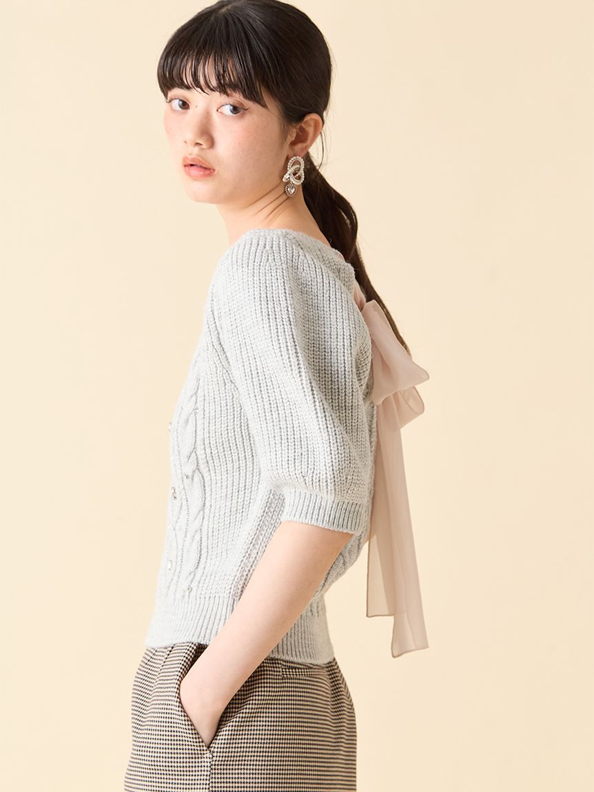 WEB限定カラー】[L.B CANDY STOCK]シフォンリボンビジューニット