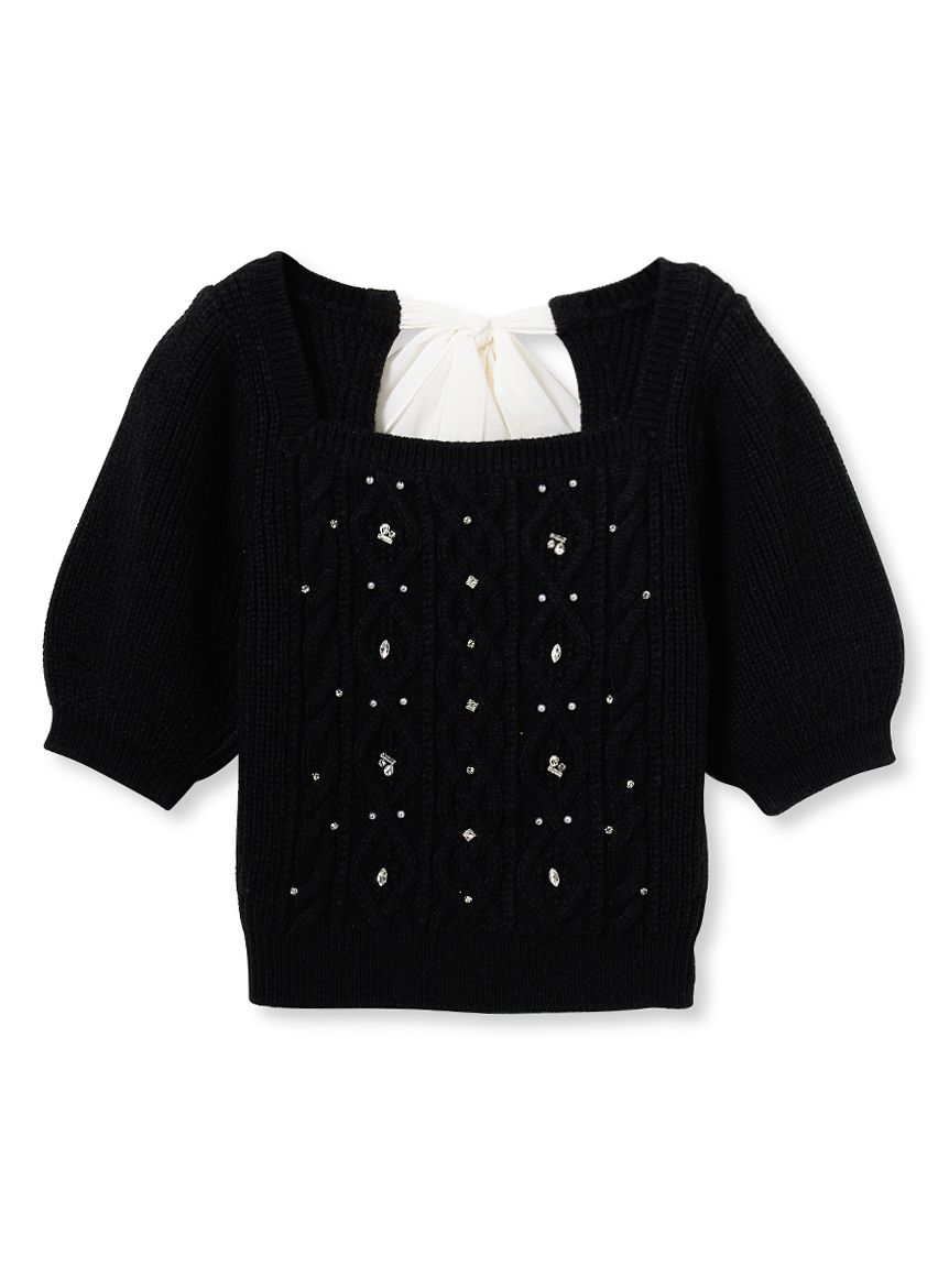 ニット セーター 「L.B CANDY STOCK」シフォンリボンビジューニットトップス レディース WEB限定カラー】[L.B CANDY STOCK]シフォンリボンビジューニット
