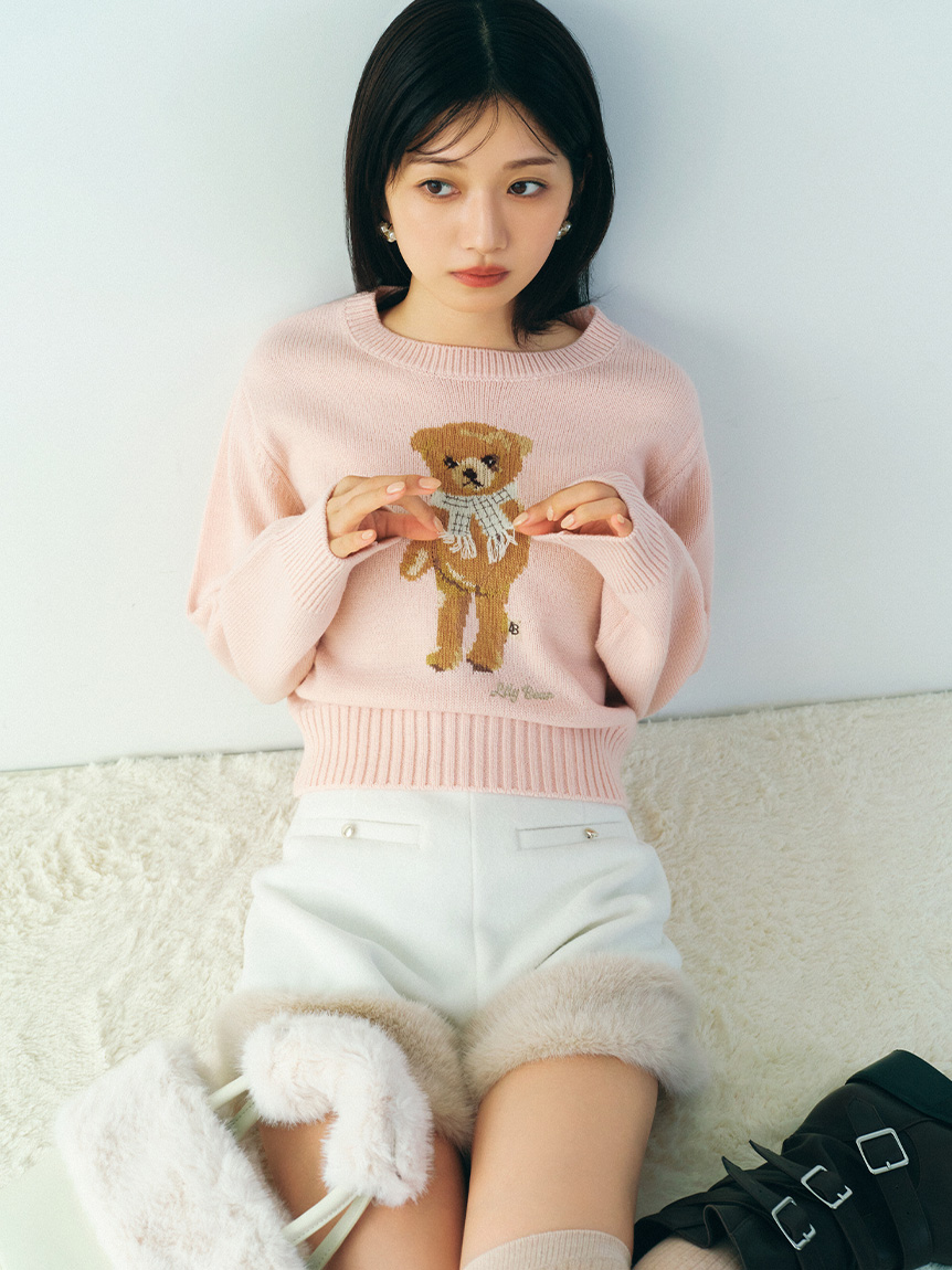 WEB・一部店舗限定カラー】Lily Bearフリンジマフラーニットトップス