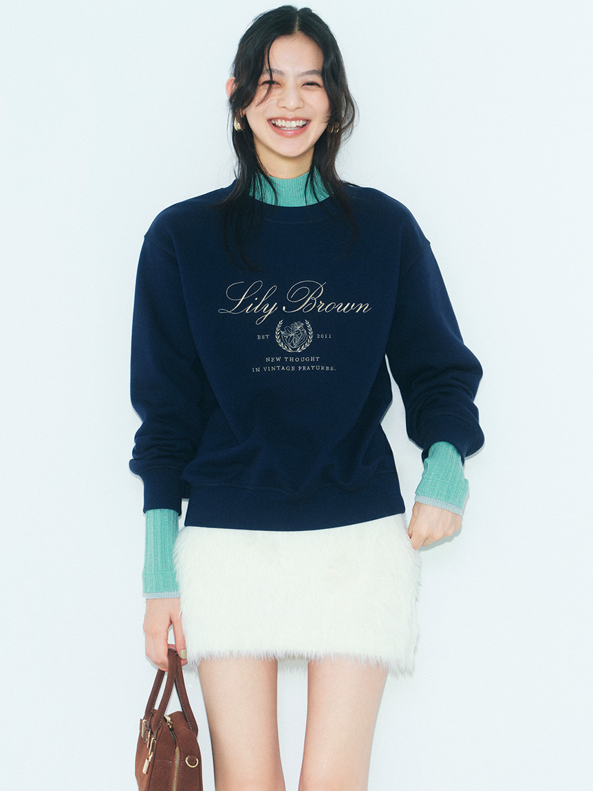 lily brown ロゴ付きラメトップス Lily Brown （リリーブラウン)ラメジャガードロゴニットトップス