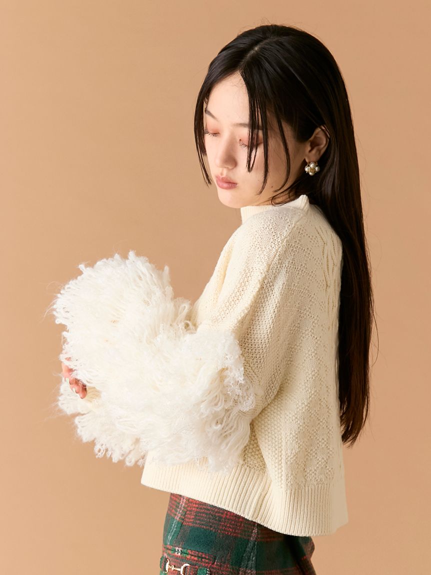 Andmary アイボリー フード付き クロップドニット Andmary アイボリー フード付き クロップドニット Andmary アイボリー