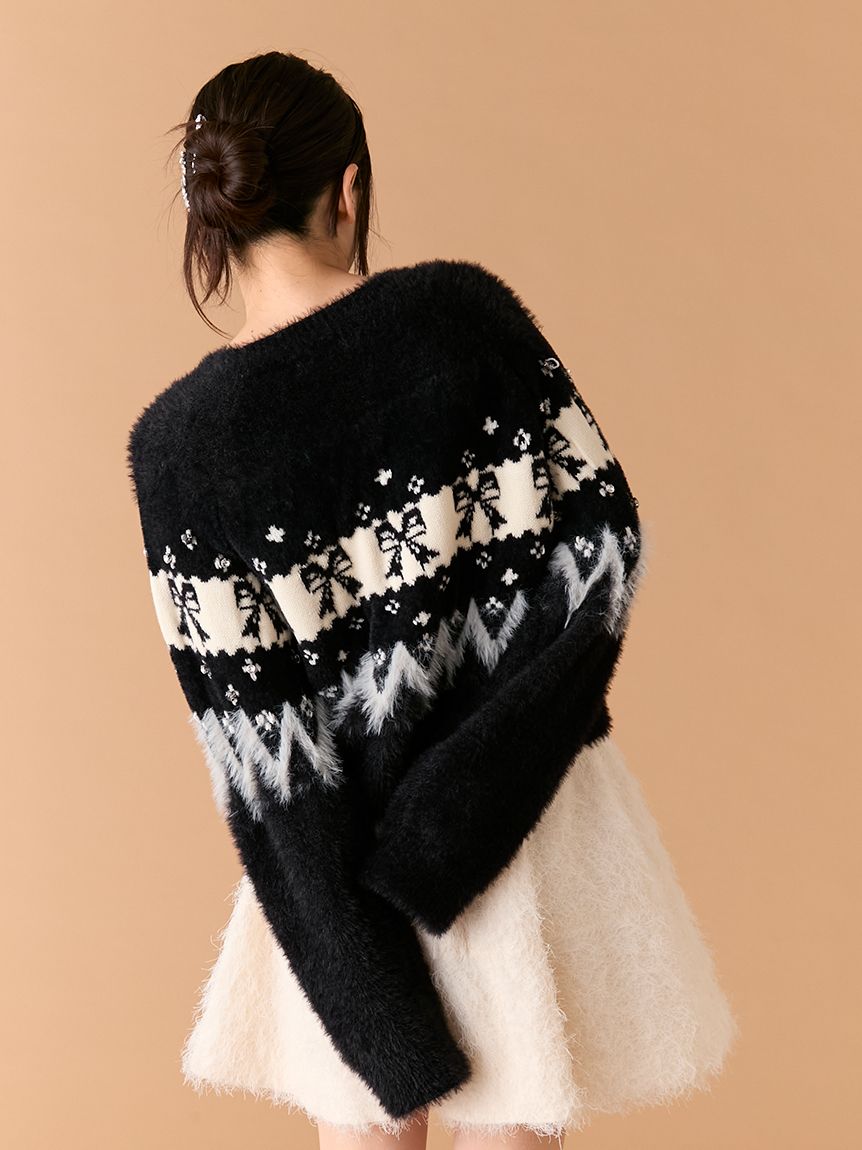 LILY BROWN CANDY STOCKリボン柄ビジュー付きニット L.B CANDY STOCK]リボンビジューニット(ニット)｜トップス｜LILY BROWN