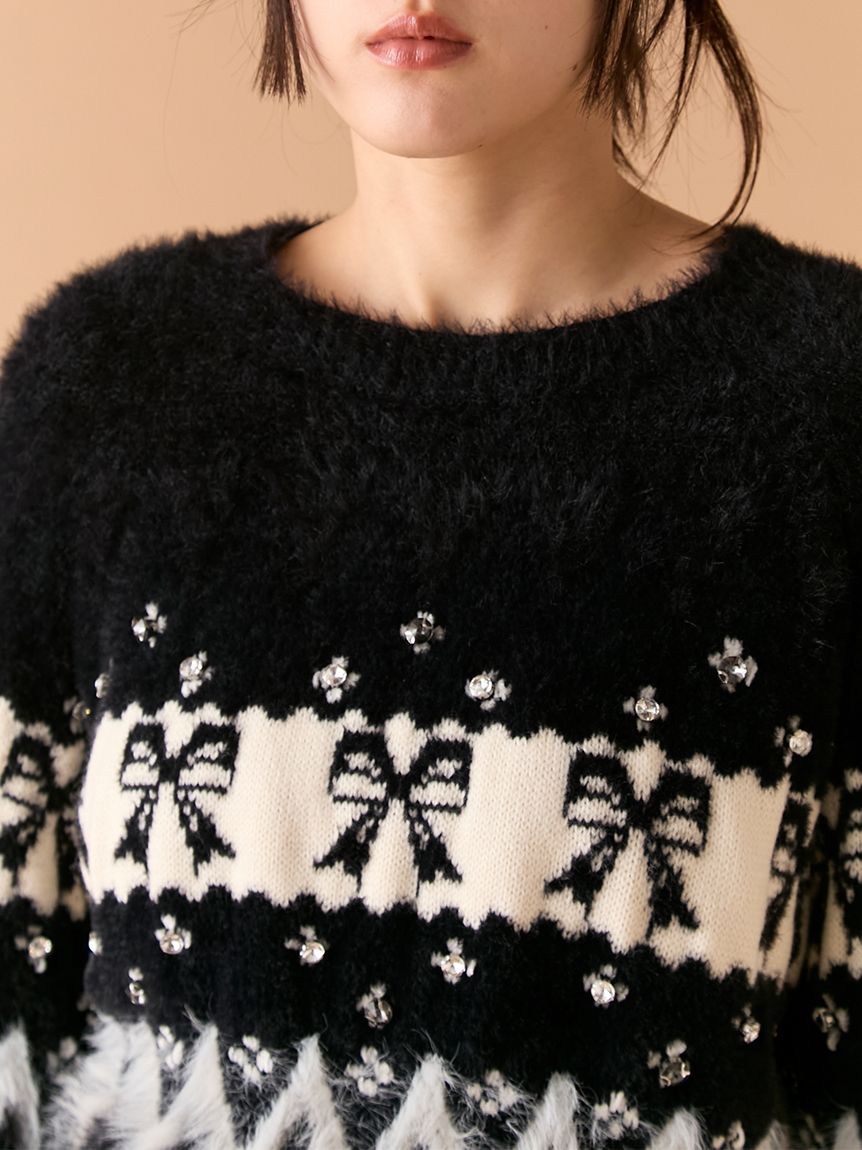 L.B CANDY STOCK]リボンビジューニット(ニット)｜トップス｜LILY BROWN