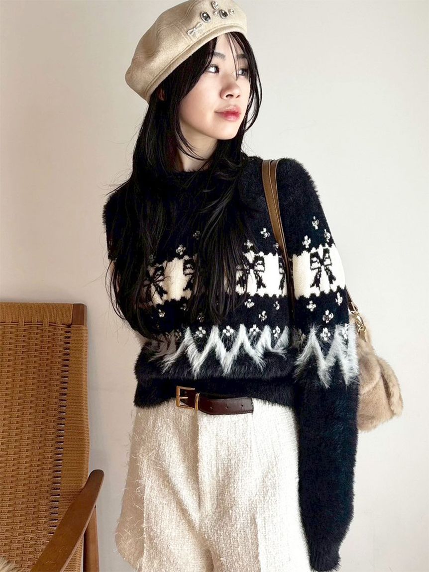 L.B CANDY STOCK]リボンビジューニット(ニット)｜トップス｜LILY BROWN