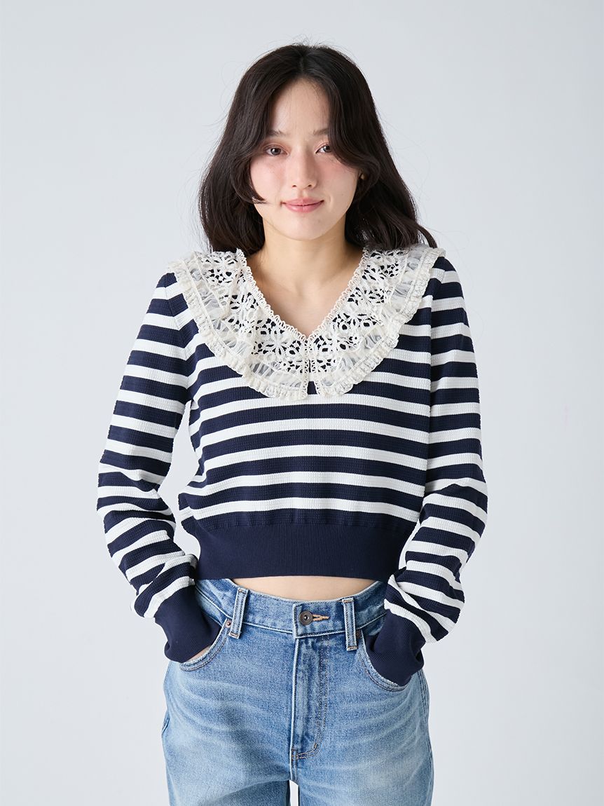 レースカラーニットトップス(ニット)｜トップス｜LILY BROWN（リリー