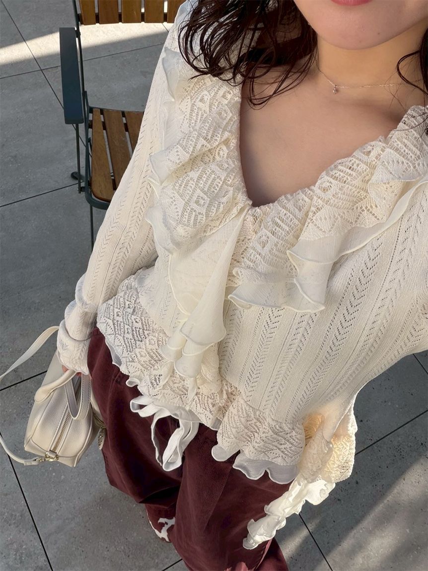 ボリュームフリルニットトップス(ニット)｜トップス｜LILY BROWN