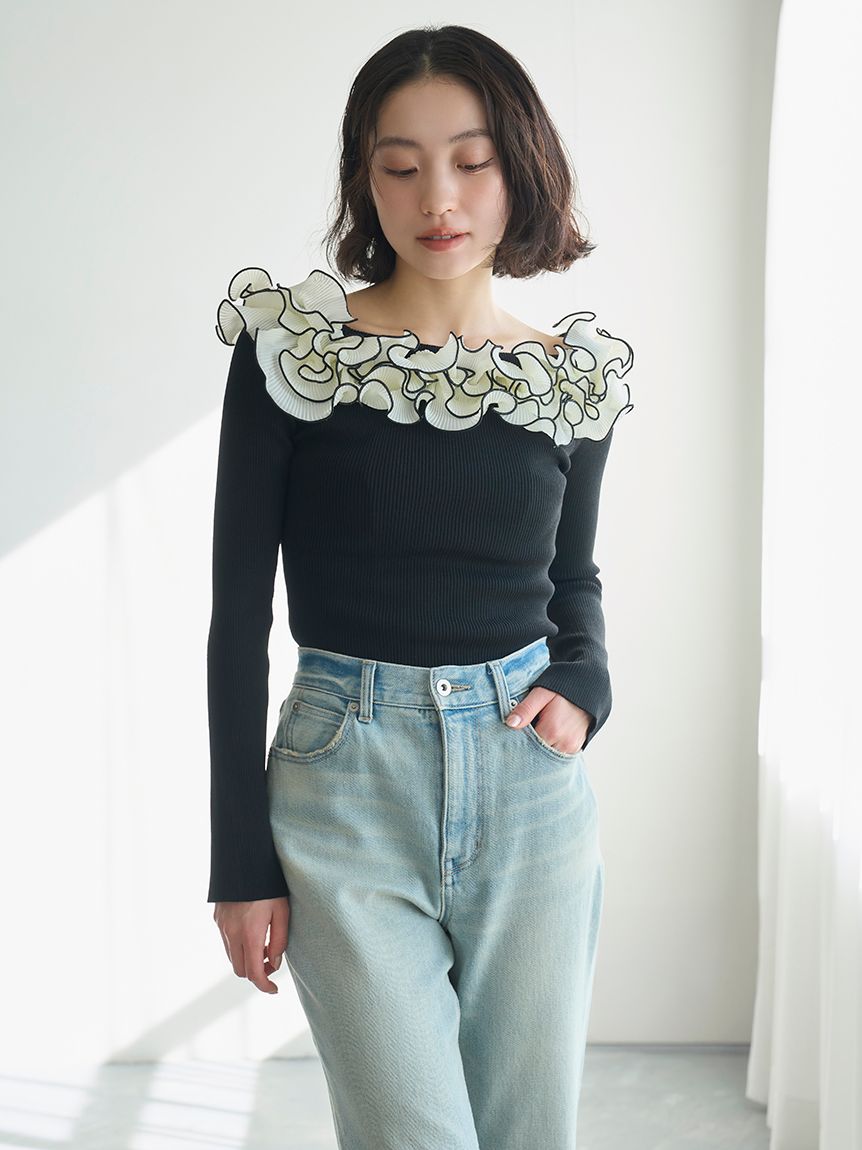 LILY BROWN◎2wayレースフリルニットトップス LILY BROWN｜【限定カラー】レースフリルニットトップス | Rakuten