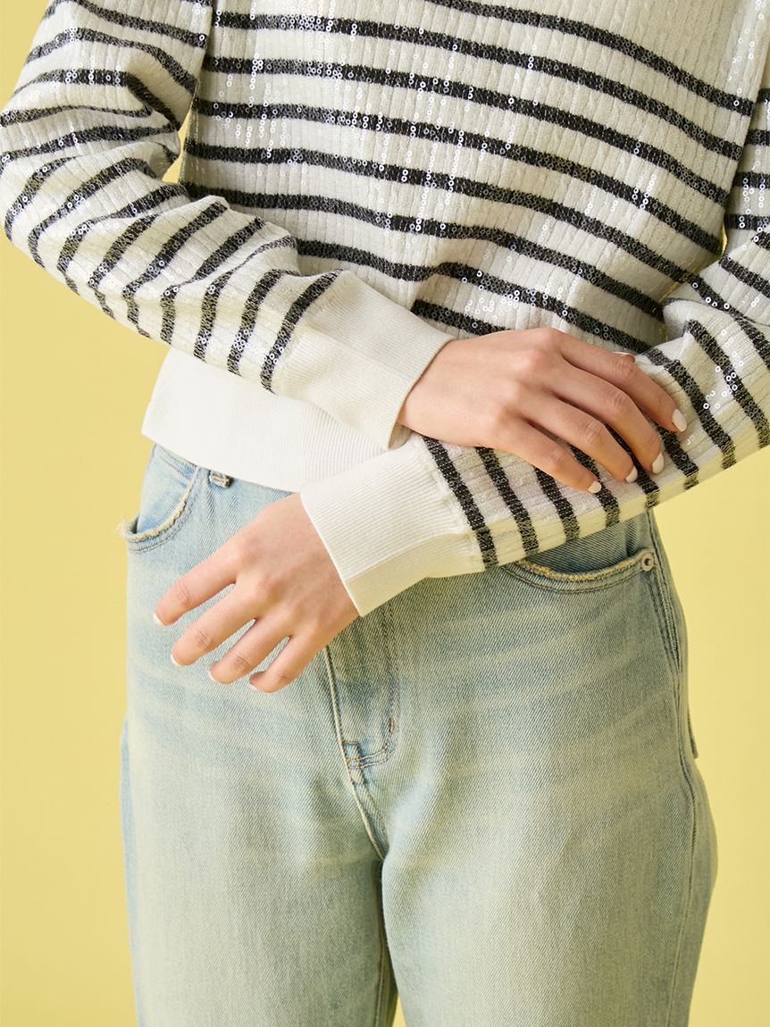 L.B CANDY STOCK]襟付きスパンコールニットトップス(ニット)｜トップス