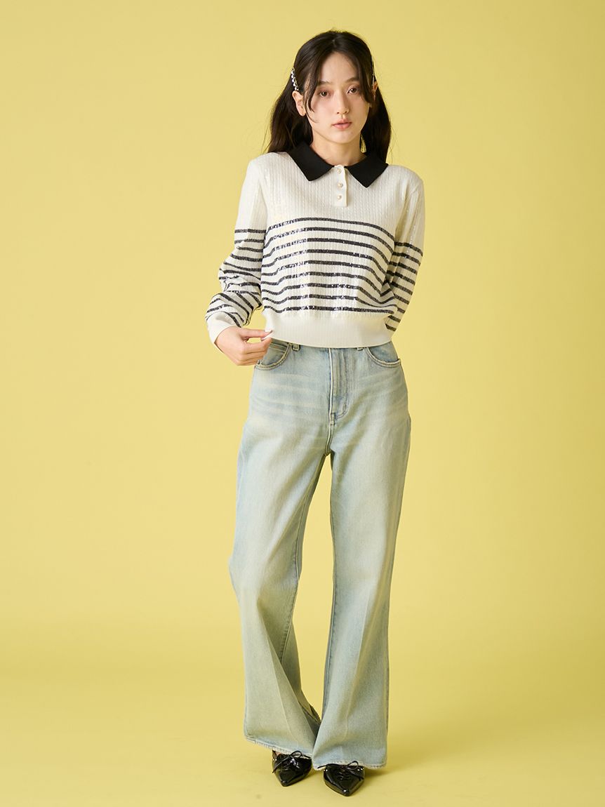 L.B CANDY STOCK]襟付きスパンコールニットトップス(ニット)｜トップス