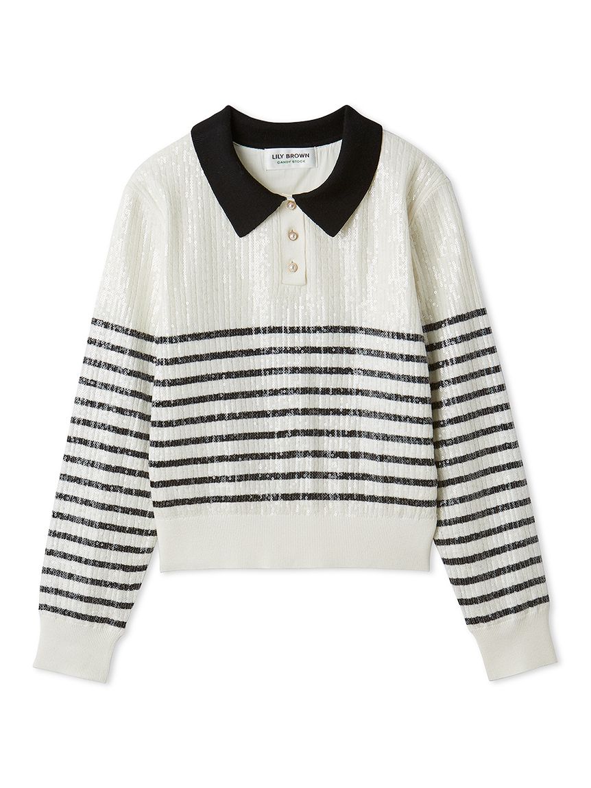 L.B CANDY STOCK]襟付きスパンコールニットトップス(ニット)｜トップス