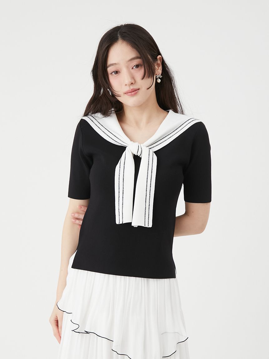 値下LILY BROWNリリーブラウンセーラーカーデレイヤードニット （BLK） レイヤードセーラーカラーニット(ニット)｜トップス｜LILY BROWN