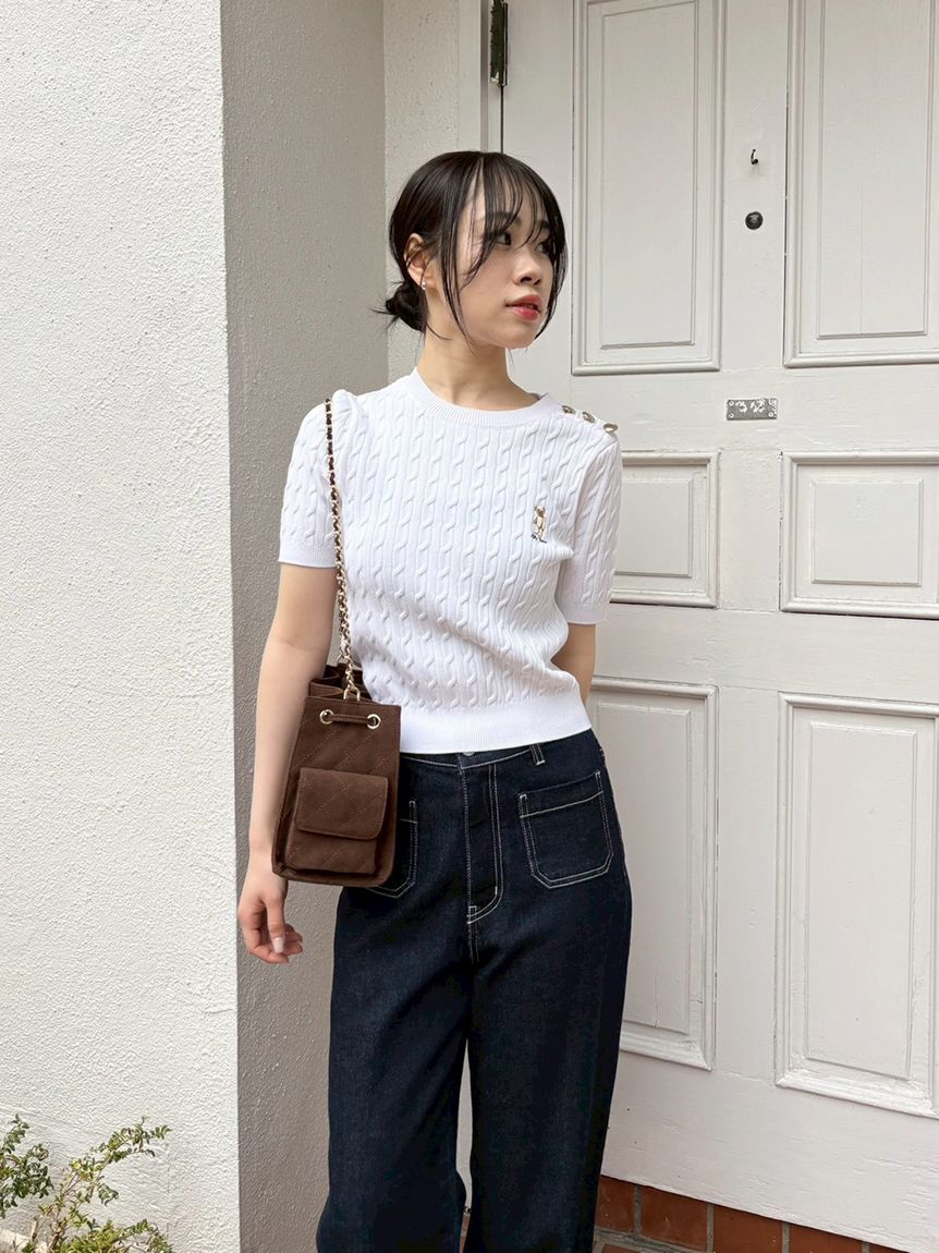 【美品】LILY BROWN ケーブルニットポロシャツ F ホワイト LILY BROWN ケーブルニットポロシャツ - メルカリ