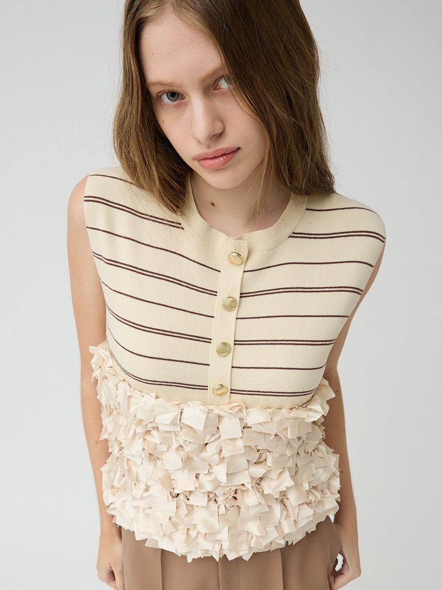 LILY BROWN ベージュ ドット柄 フリル チューブトップ 完売商品 クロシェフリルドッキングトップス(ニット)｜トップス｜LILY BROWN